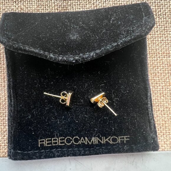 Rebecca Minkoff gold tone small bar stud earrings with bag - Picture 5 of 5